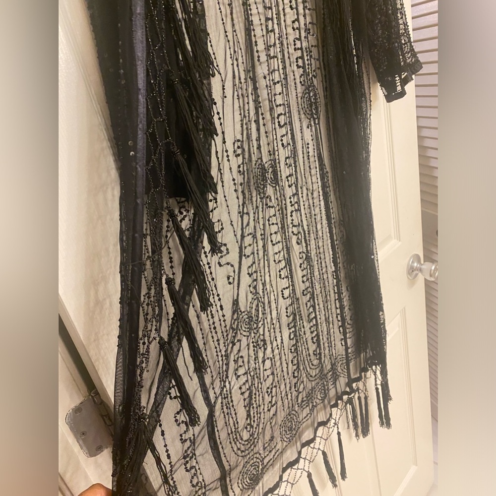 Sheer Sequins Beaded Kimono Open Front with Tassels Elegant Whimsical Gorgeous